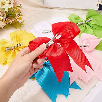 Bowknot Polyester Alligator Hair Clips for Women Girls OHAR-CP0001-26B-1