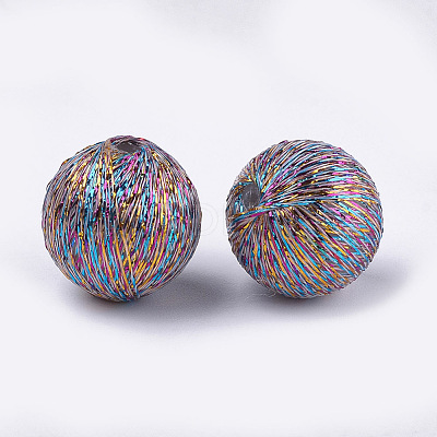 Polyester Thread Fabric Covered Beads WOVE-T009-12mm-02-1