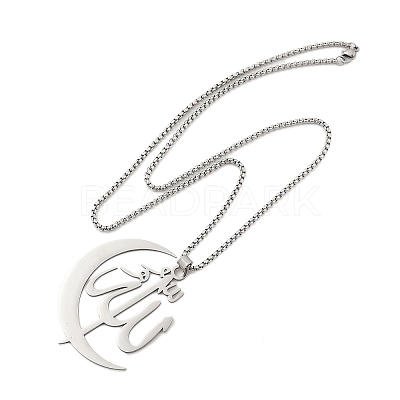 201 Stainless Steel Moon & Arabic Pendants Box Chain Necklaces for Women Men LS-NJEW-R013-02P-1