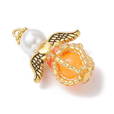 Luminous Handmade Glass Seed Beaded Angel Pendants PALLOY-MZ00963-04-1
