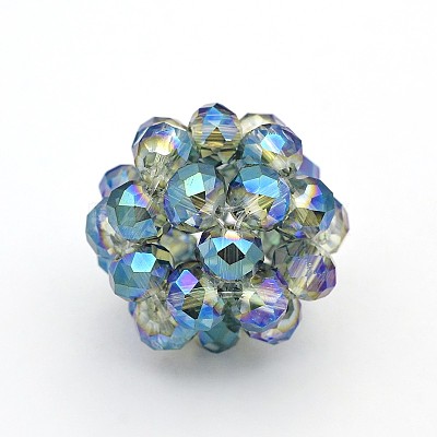Half Plated Rondelle Transparent Glass Crystal Round Woven Beads GLAA-A034-6mm-D-1
