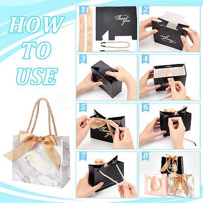Rectangle Paper Wrapping Handle Bags with Ribbon CARB-WH0001-07B-1