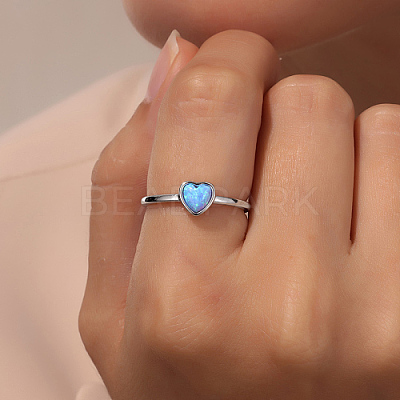 Light Sky Blue Synthetic Opal Heart Finger Ring FM4105-1-1