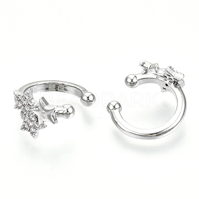 Brass Micro Pave Clear Cubic Zirconia Cuff Earrings EJEW-T046-23P-NF-1