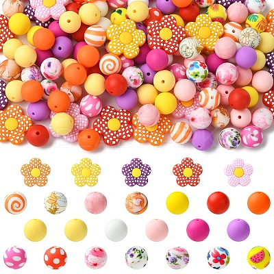 30Pcs 5 Styles Silicone Focal Beads SIL-YW0002-21A-1