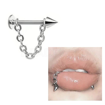304 Stainless Steel Spike Lip Labrets with Chains FS-WG77CC5-03-1