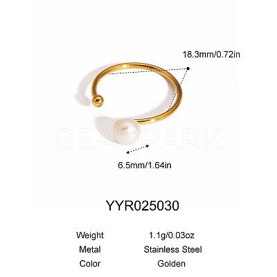 Natural Pearl Stainless Steel Adjustable Open Cuff Rings for Women JT3532-2-1
