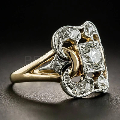 Square Brass Micro Pave Clear Cubic Zirconia Finger Rings FS-WG35D08-03-1