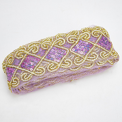 10 Yards Polyester Lace Ribbon with Paillette OCOR-WH0090-050B-1