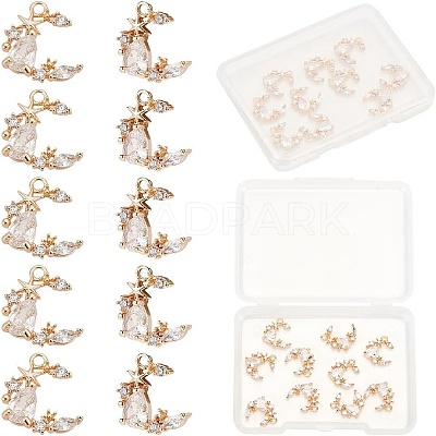 10Pcs Brass Micro Pave Cubic Zirconia Charm KK-GO0001-79-1