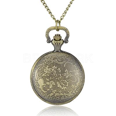 Filigree Flat Round Alloy Quartz Pocket Watches WACH-N039-14AB-1