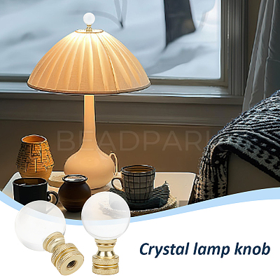 Glass Crystal Lamp Finials with Iron Finish Base FIND-WH0148-176C-1