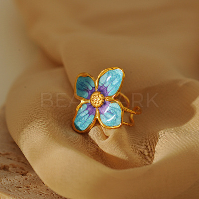 304 Stainless Steel & Enamel Cuff Open Rings FS-WG13A6D-01-1