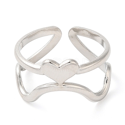 Non-Tarnish 304 Stainless Steel Heart Open Cuff Ring for Women RJEW-I098-22P-1