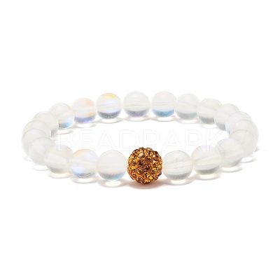 Synthetic Moonstone Round Beads Stretch Bracelet BJEW-JB07482-1