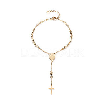 Rosary Bead Bracelets with Cross LS-BJEW-E282-02G-1