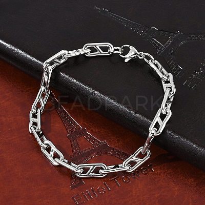 304 Stainless Steel Oval Link  Chain Bracelets for Women Men BJEW-F488-49A-P-1
