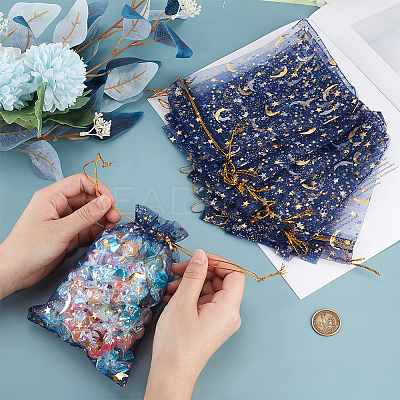 50Pcs Gold Stamping Moon & Star Organza Drawstring Gift Storage Bags OP-BBC0001-03C-03-1