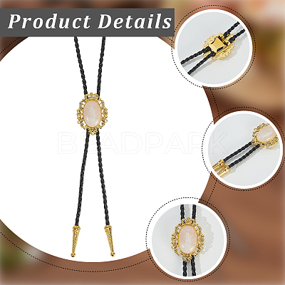 Natural Rose Quartz  with PU Leather Lariat Necklace NJEW-WH20010-02D-1
