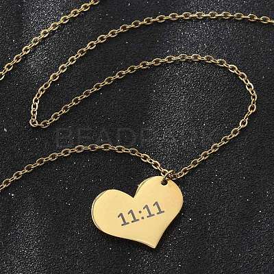 304 Stainless Steel Number 11:11 Pendant Necklaces NJEW-NH0002-01G-01-1