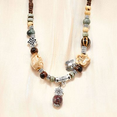 Ethnic Style Alloy & Porcelain Ceramic Beads Pendant Tassel Y Necklaces NJEW-D308-03B-1