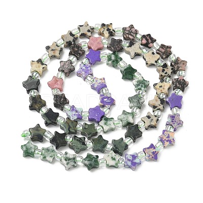 5 Styles Synthetic Imperial Jasper & Natural Green Spot Jasper & Rhodonite & Dalmatian Jasper & Kambaba Jasper Beads Strands G-D095-A02-1