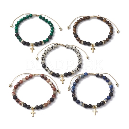 6mm Round Mixed Gemstone Braided Bead Bracelets BJEW-JB10848-1