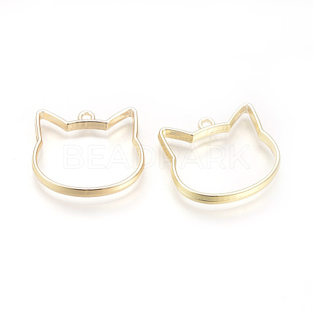 Rack Plating Alloy Kitten Open Back Bezel Pendants PALLOY-R099-29G-FF-1