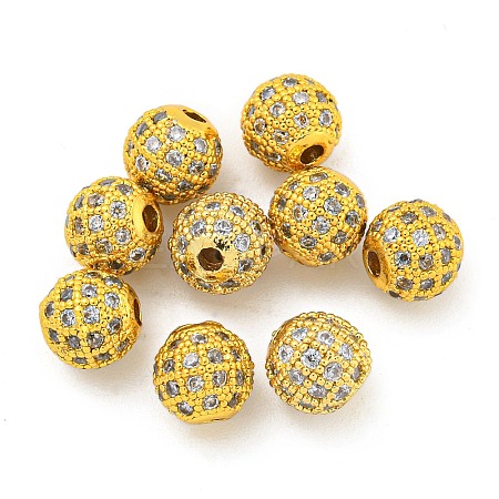 Round Brass Micro Pave Cubic Zirconia Beads ZIRC-N016-01G-6MM-1