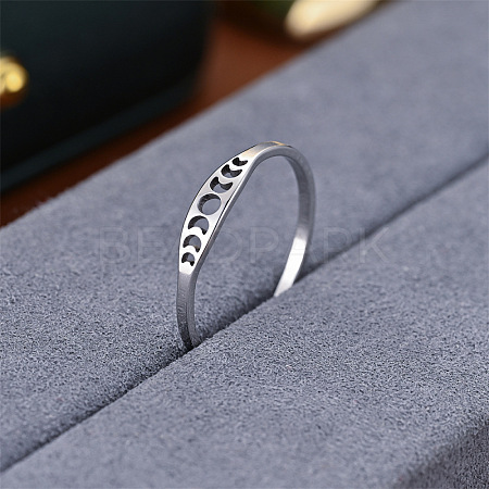 Hollow Moon Phase 304 Stainless Steel Finger Rings FS-WG454BE-01-1