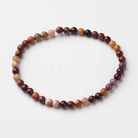 Natural Mookaite Round Bead Stretch Bracelets BJEW-L594-B05-1