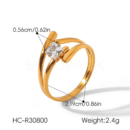 304 Stainless Steel Pave Clear Cubic Zirconia Cuff Open Rings for Women WG46FF3-02-1