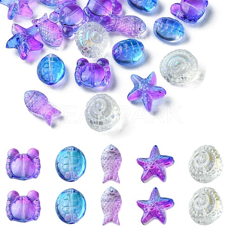 25Pcs 5 Style Ocean Themed Transparent Glass Beads Sets GLAA-YW0003-40C-1