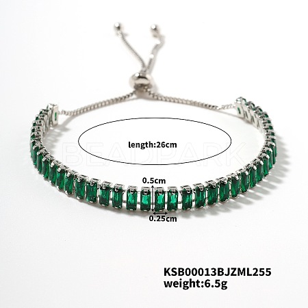 Brass Emerald Rhinestone Box Chain Slider Bracelets for Women TG7650-1-1