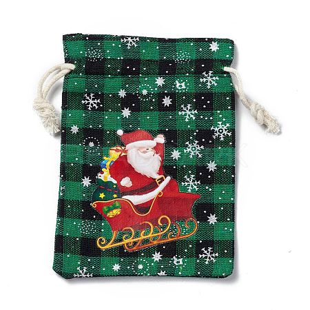 Christmas Theme Rectangle Jute Bags with Jute Cord ABAG-E006-01B-1