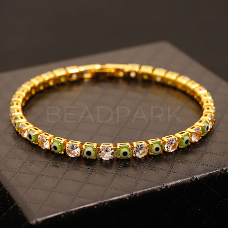 Brass & Clear Cubic Zirconia & Resin Evil Eye Tennis Bracelets for Women FS-WG6CA97-17-1