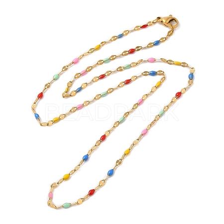 Colorful Enamel Oval & Dapped Link Chain Necklace NJEW-Q315-01G-1