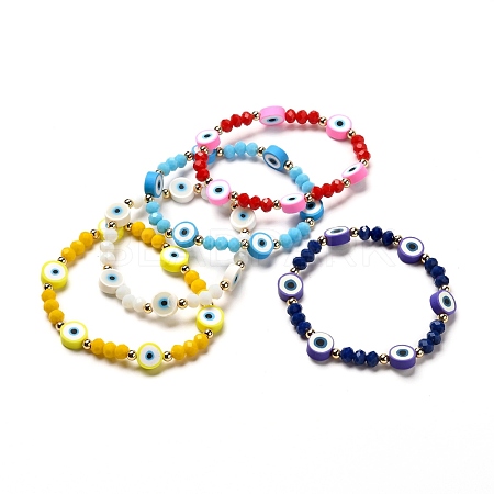 Evil Eye Handmade Polymer Clay Beads Stretch Bracelet for Girl Women BJEW-JB06814-1