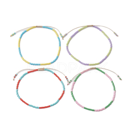 4Pcs 4 Colors Adjustable Glass Seed Beads Braided Bracelet Sets BJEW-JB10803-1