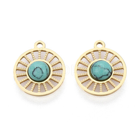 Synthetic Turquoise Flat Round Charms STAS-N123-03G-02-1