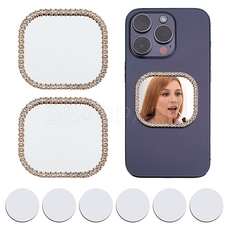 2Pcs Alloy Rhinestones & Glass Makeup Mirror AJEW-DR0001-88B-G-1