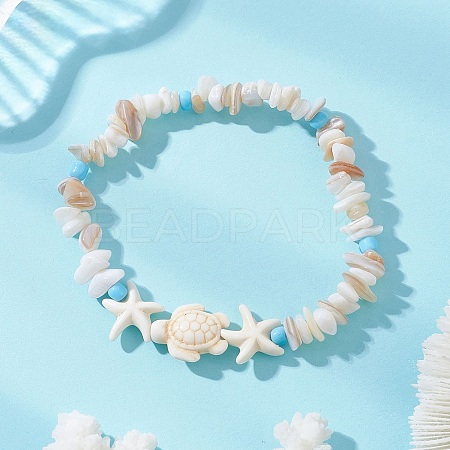 Natural Shell & Synthetic Turquoise Beads Bracelets BJEW-JB13234-1