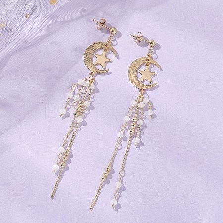 304 Stainless Steel & Brass Dangle Stud Earrings EJEW-TA00807-1