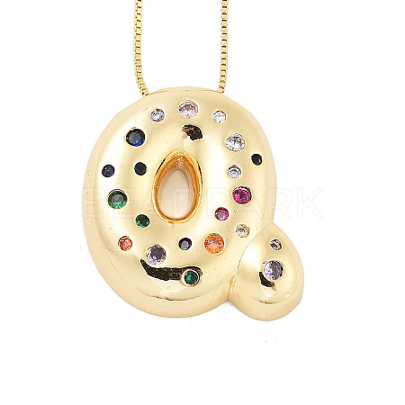 Brass Micro Pave Cubic Zirconia Letter Pendant Necklaces KK-Z069-01G-Q-1