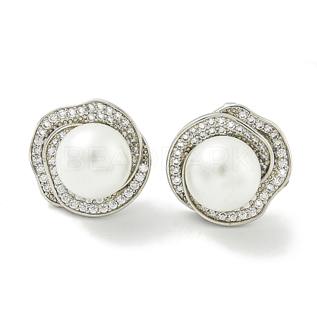 Brass Micro Pave Clear Cubic Zirconia Stud Earrings EJEW-H014-03P-1