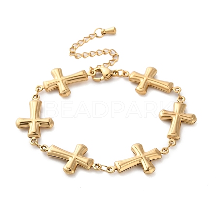 Stainless Steel Cross Link Chain Bracelets for Women BJEW-Z076-01G-1