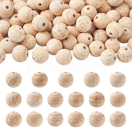 Cheriswelry 102Pcs 17 Style Unfinished Natural Wood European Beads WOOD-CW0001-02-1