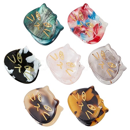 7Pcs 7 Colors Cartoon Mini Cat Cellulose Acetate(Resin) Claw Hair Clips OHAR-GF0001-21-1