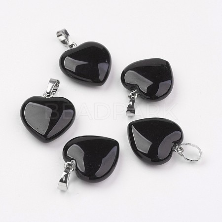 Natural Black Agate Pendants X-G-G956-B04-FF-1
