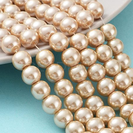 Baking Paint Pearlized Glass Pearl Round Bead Strands X-HY-Q330-8mm-42-1
